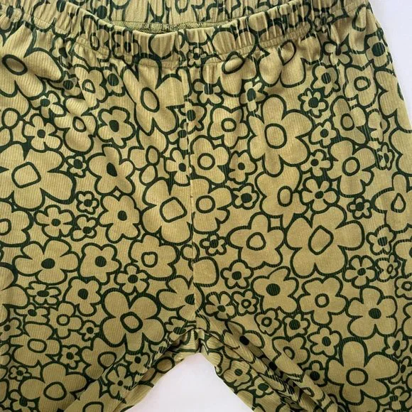 Cider Green Flower Velvet Wide-Leg Flare Pants Funky Retro 70s Loungewear Large - Picture 5 of 6